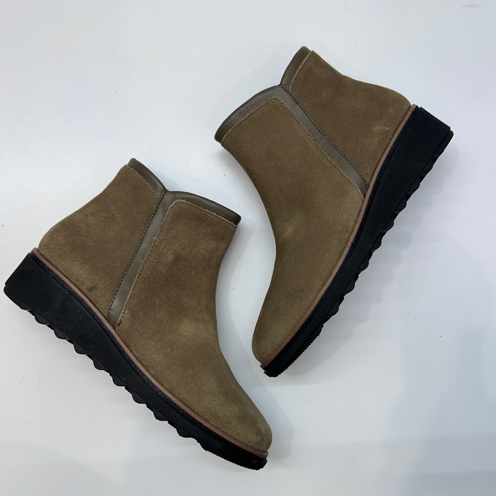 Clarks Leather Sharon Heights Ankle Boot Bootie 7 Wedge Brown Taupe Fall Winter